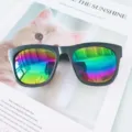 Women's fashion sunglasses with colorful reflective lenses and classic black frame. - Matte Black Multicolor Mirror Lenses
