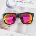 Stylish women sunglasses with pink reflective lenses and classic black frame for fashion outdoor. - Sand Black / Purple Mirror