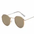 Classic gold metal round frame sunglasses with retro brown lenses for stylish daily wear. - Gold Frame Gold Mirror Lens