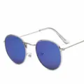 Round metal sunglasses silver frame blue lens fashion stylish eyewear accessory new - Silver Frame Blue Mirror Lens