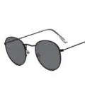 Classic round metal frame sunglasses with trendy dark grey lenses for men and women. - Black Frame Grey Lens