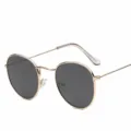 Gold frame grey lens round metal sunglasses classic vintage eyewear stylish unisex shades - Gold Frame Grey Lens