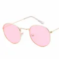 Classic round metal sunglasses featuring a stylish gold frame and light pink lenses variant. - Gold Frame Light Pink Lens