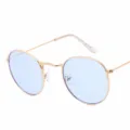 Gold frame light blue lens vintage round metal sunglasses for men and women trendy eyewear - Gold Frame Light Blue Lens