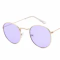 Classic round metal frame sunglasses with light purple lenses, retro style eyewear. - Gold Frame Light Purple Lens