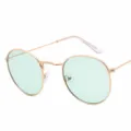 Classic vintage round metal frame sunglasses with light green lenses for women and men stylish daily wear - Golden Frame / Light Green Lens