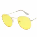 Classic gold metal round frame sunglasses with light yellow lenses for stylish daily wear. - Gold Frame Light Yellow Lens