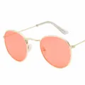 Classic round metal sunglasses with stylish pink lenses, lightweight gold frame for women men - Gold Frame Light Red Lens