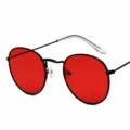 Classic round metal frame sunglasses with red lenses, retro style lightweight eyewear. - Black Frame Red Lens
