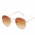 Gold-frame gradient brown lens round sunglasses, retro metal frame eyewear for daily wear. - Gold Frame Gradient Brown Lens