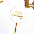 Cake topper rond en acrylique avec texte Happy Birthday doré pour déco de fête d'anniversaire. - Style Régulier (Blanc)