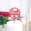 Décoration de gâteau d'anniversaire en bois rouge pailleté Joyeux Anniversaire fête. - Style Cœur Rond Rose / Rouge