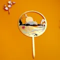 Topper para pastel de acrilico dorado espejo redondo estilo japones montana detalle - Estilo Montaña Lejana