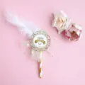 Feather tulle birthday cake topper with gold stick, perfect party baking decoration. - Round Style