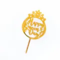 Gold acrylic cake topper detail showing the crown design and Happy Queen Day text cut out clearly. - Happy Queen Day Crown Circle (Gold) / Gold