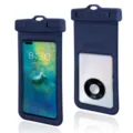 Universal waterproof phone pouch with transparent window and secure lock for outdoor swimming. - Fits 99% of Models / Navy Blue