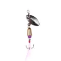 Fishing lure spinner bait with silver spoon, gold bullet weight and feather treble hook. - Silver Feathered Treble Hook