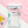 Waterproof phone pouch with cute peach pattern, floating airbag design, touch screen friendly. - Approx. 21*11cm / Green Leaves