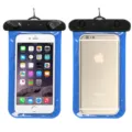 Universal waterproof phone pouch bag with secure seal and lanyard for swimming and beach. - Blue