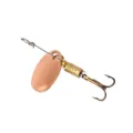 Metal fishing spinner lure with copper spoon and treble hook for outdoor fishing use. - A