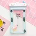 Large cartoon waterproof phone bag with airbag and lanyard, suitable for swimming and diving. - Approx. 21*11cm / Green Flamingo