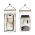 Portable waterproof phone pouch vertical transparent TPU mobile bag with touch screen and lanyard - Champagne Gold