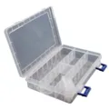 Clear plastic storage box with blue latches and adjustable compartments for tools or gear. - Transparent Detachable Box