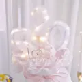 LED 520 number cotton cake topper with metal LOVE sign and pink butterfly for Valentine day. - Cotton 520