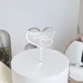 Silver mirror acrylic happy birthday cake topper with double heart design for party decor. - Happy Birthday / Silver