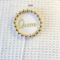 Acrylic Queen cake topper with gold beads, 9cm round birthday party dessert decoration. - Round Queen Topper