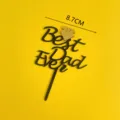 Father's Day acrylic cake topper detail, black Best Ever design with gold mustache for dad birthday. - Best Ever Gold Moustache (1786) / 8.7CM Height