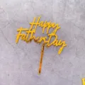 Gold acrylic Happy Father's Day cake topper detail shot, perfect for dad party celebration. - Gold Mirror Happy Fathers Day Hollow Style (1795)