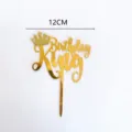 Gold acrylic Birthday King cake topper with crown design, perfect for party celebration. - King Style / Gold