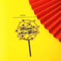 Gold star acrylic New Year cake topper for holiday party dessert decoration 10cm size - Round Happy New Year / 10cm / Black