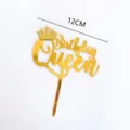 Gold acrylic Birthday Queen cake topper with crown, 12cm party decoration for celebration. - QUEEN Style / Gold