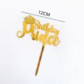 Gold acrylic Birthday Prince cake topper with crown design, perfect for party decoration. - Prince Style / Gold