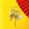 Silver Mirror Acrylic Happy New Year Cake Topper with Snowflakes for Party Decoration - Snowflake Happy New Year / 10cm / Silver