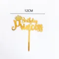 Gold acrylic birthday princess cake topper with elegant crown design for party decor. - Princess Style / Gold