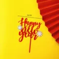 Acrylic Happy New Year cake topper red snowflake party dessert decoration insert 10cm - Snowflake Happy New Year / 10cm / Red
