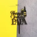 Acrylic Happy Birthday Papa cake topper with beer design black party decoration 10cm - Black Beer