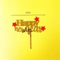 Acrylic New Year cake topper with red stars, gold mirror finish, party decoration 12cm - Star Happy New Year / 12cm / Gold