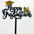 Schwarzer goldener Acryl Abschluss Torte Topper, elegante Party Dekorationsflagge fur Studenten. - Schwarzer Abschluss Englisch Text und Hut