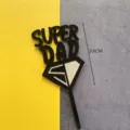 Black acrylic Super Dad cake topper for father's day party decoration height 9.8cm - Super Dad Black Diamond Shield