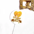 Cake Topper Anniversaire Rond en Acrylique avec Ballon Or pour Fete Dessert Decoration - Style Ballon (Blanc)