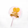 Cake topper rond en acrylique rose et or avec ballons, idéal pour décorer gâteaux d'anniversaire. - Style Ballon (Rose)