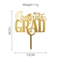 Gold acrylic graduation cake topper detail showing dimensions and weight for party decor. - Graduation Style 8 (Gold)