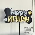 Acryl Hund Haustier Geburtstag Torte Topper doppelte Schicht Knochen Form Party Deko Zubehör - Schwarz Gold Weiß Happy Birthday / 10,5 cm x 11 cm