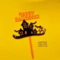 Διακόσμηση τούρτας ακρυλικού Halloween κάστρο νυχτερίδα πάρτι 9.5x14cm - Happy Halloween Πορτοκαλί