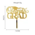 Gold acrylic graduation cake topper detail showing Congrats GRAD text and graduation cap 12cm - Graduation Style 6 (Gold)