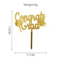 Gold acrylic graduation cake topper detail, featuring Congrats Grad text and cap design. - Graduation Style 2 (Gold) / 14x11cm